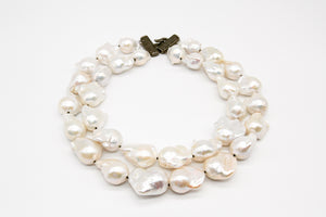 2 strand White Baroque Pearl Necklace