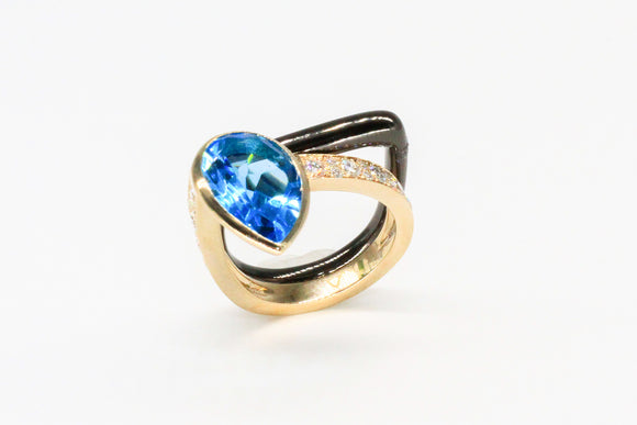 Swiss Blue topaz and Diamonds Ring